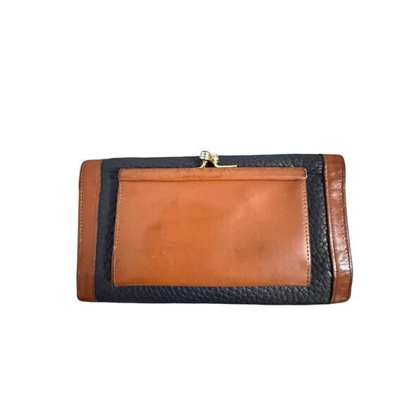 Vintage Dooney & Bourke All Weather Leather Wallet Navy Tan Trim Kiss Lock READ - Picture 8 of 11